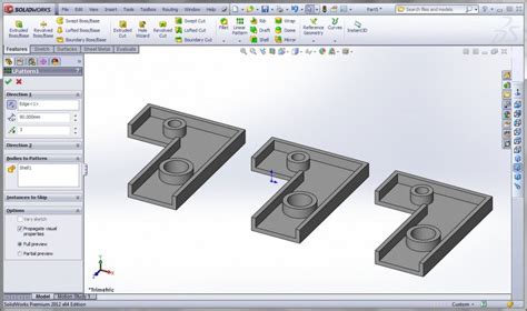 geometry pattern results in disjoint bodies|Linear Patterning in Solidworks .